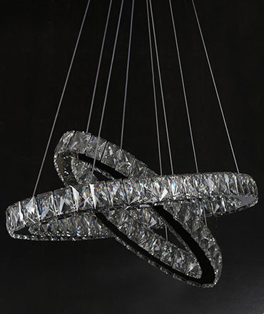 Modern Led Crystal Pendant Lamp: 2-Tier Circular Carousel Design Minimalistic Prismatic Ideal For