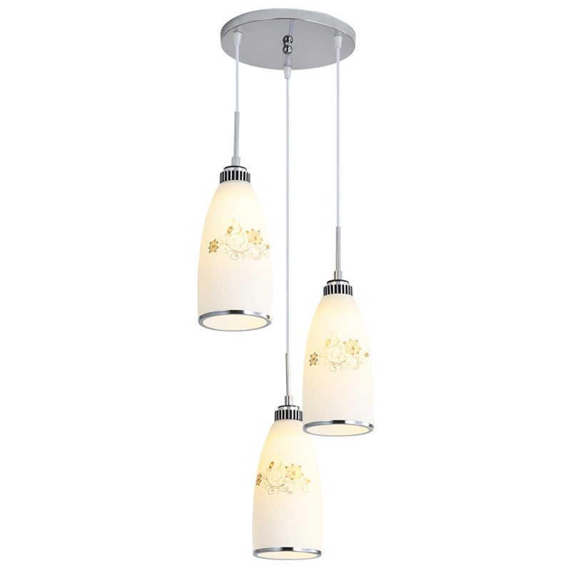 Modern White Glass Hanging Pendant: 3-Light Bottle Multi-Pendant For Restaurants