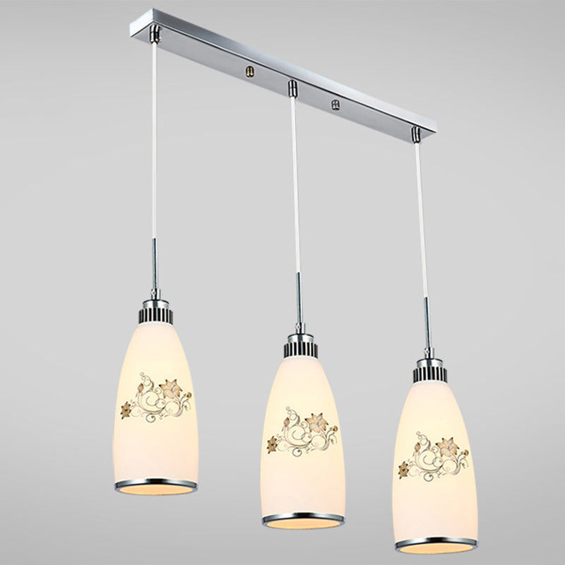 Modern White Glass Hanging Pendant: 3-Light Bottle Multi-Pendant For Restaurants