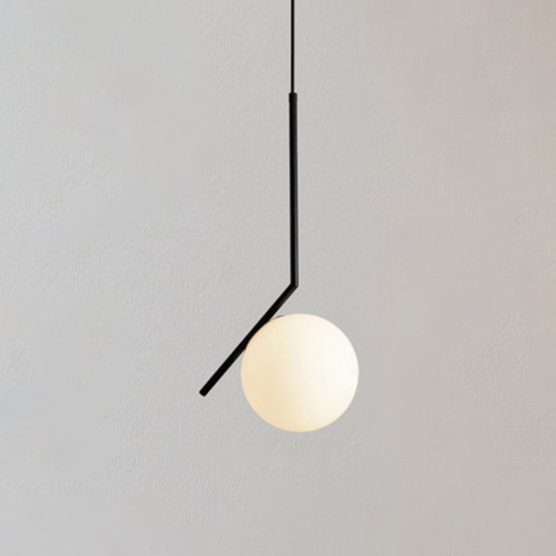Mid-Century Modern White Glass Hanging Pendant Light For Bedroom - 1-Light Fixture Black / Straight