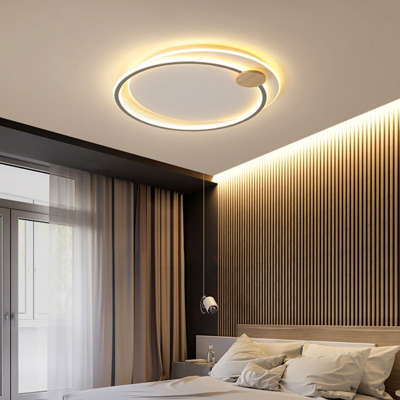 Circle Metal Flush Mount Ceiling Light - Simple Led Close To Lighting Fixture Grey / Warm 16.5