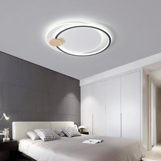 Circle Metal Flush Mount Ceiling Light - Simple Led Close To Lighting Fixture Black / White 16.5