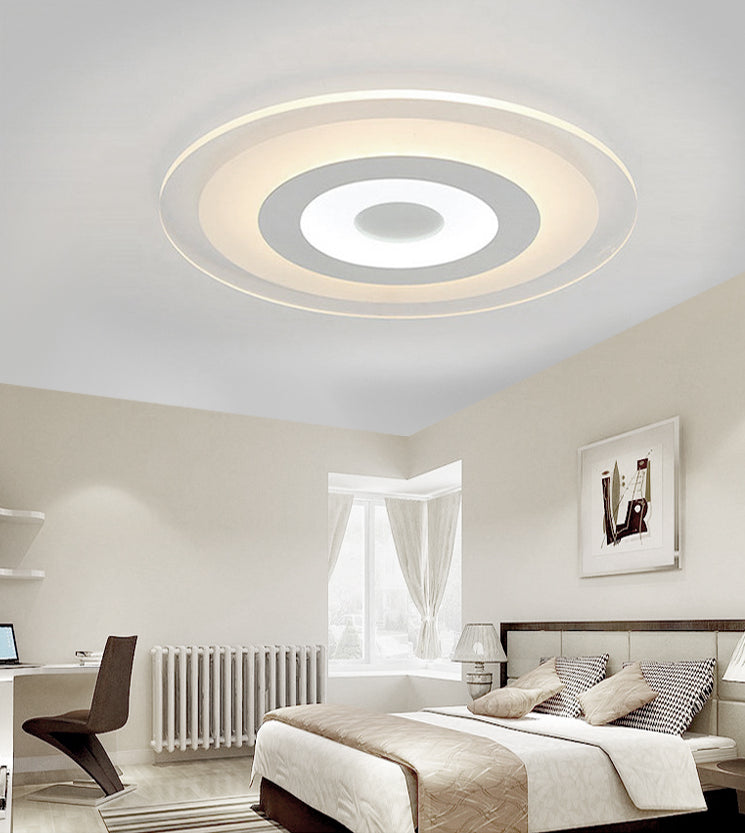 Simple White Led Bedroom Flush Mount Ceiling Light With Round Acrylic Shade