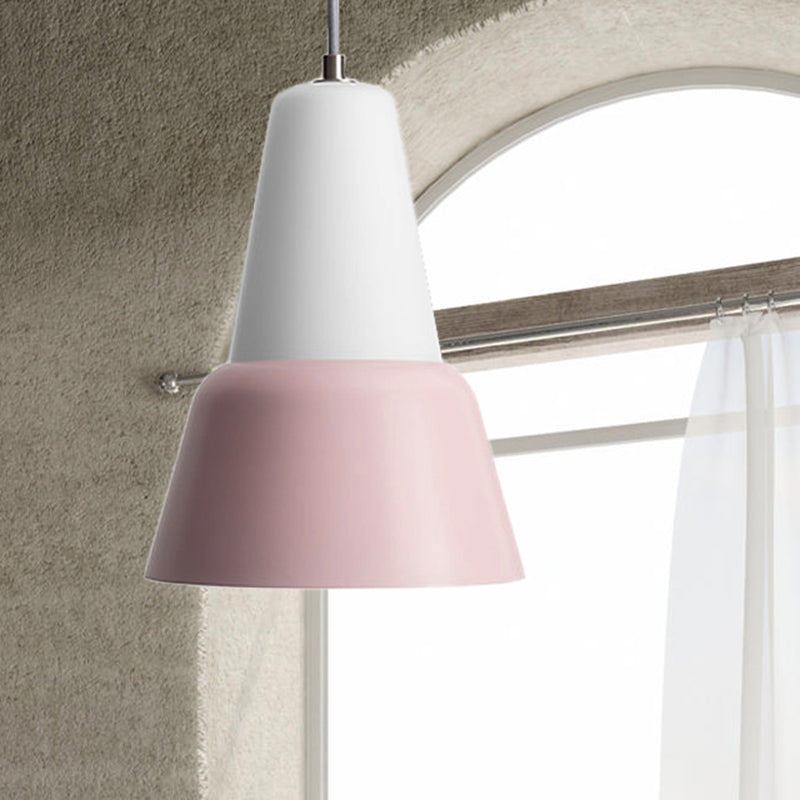 Cone Hanging Light Fixture - Macaron Metal Pendant Ceiling Light (1 Head, 6.5"/10.5" Height) - Pink/Blue/Black Shade