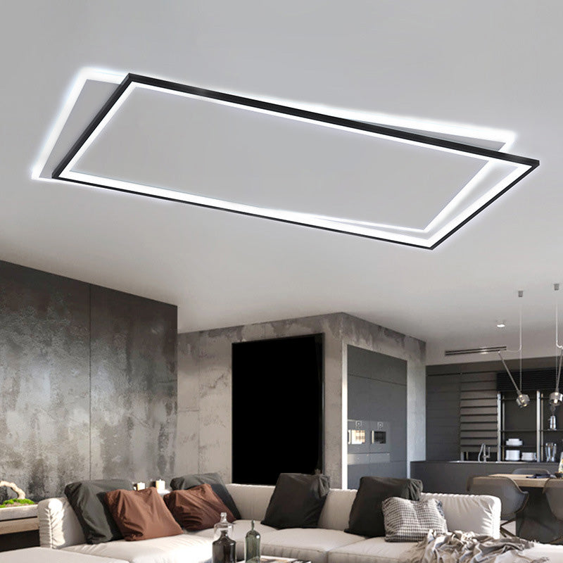 Simple Metal Led Flush Ceiling Light Fixture Black-White Rectangular Design / White