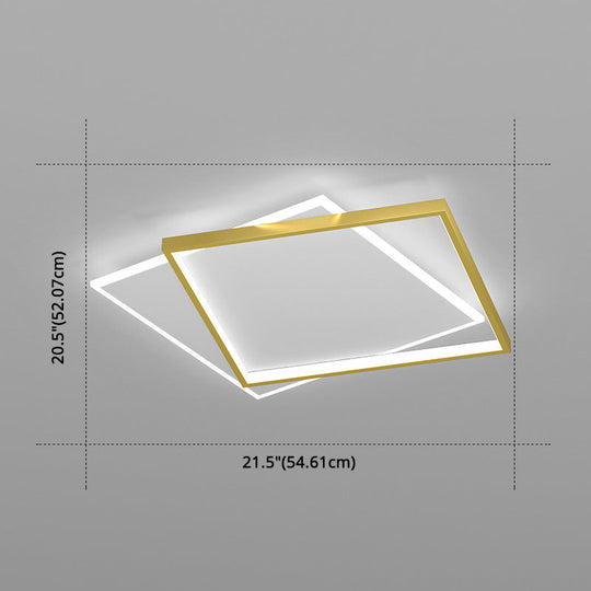 Gold Square Led Flush Mount Light Fixture - Minimalist Bedroom Ceiling Lamp