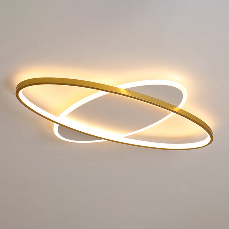 Minimalist Oval Gold Flush Mount Led Ceiling Light Fixture / Warm 18