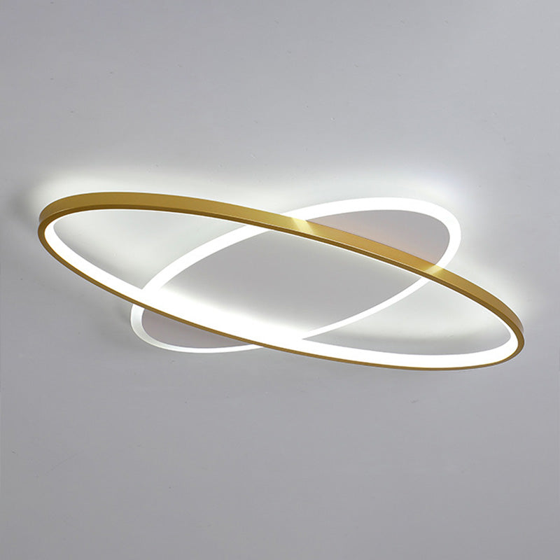 Minimalist Oval Gold Flush Mount Led Ceiling Light Fixture / White 18