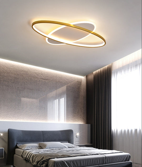 Minimalist Oval Gold Flush Mount Led Ceiling Light Fixture