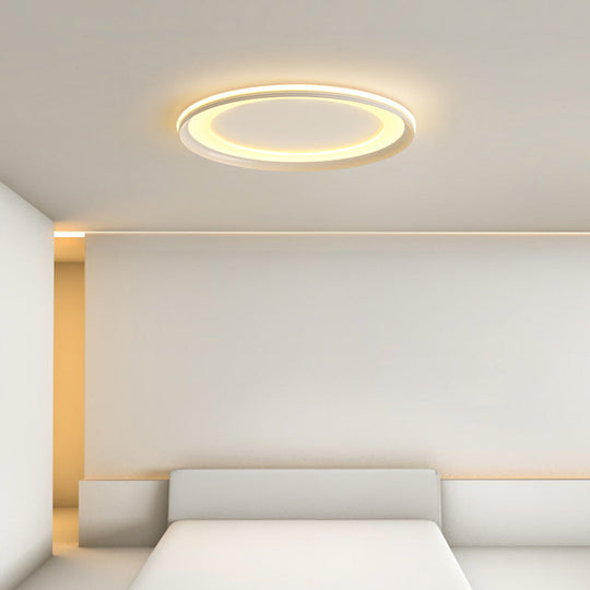 Circle Metal Shade Led Bedroom Flush Mount Ceiling Lamp - Minimalist Style White / Third Gear