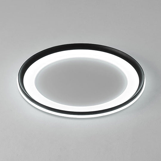Circle Metal Shade Led Bedroom Flush Mount Ceiling Lamp - Minimalist Style Black / White