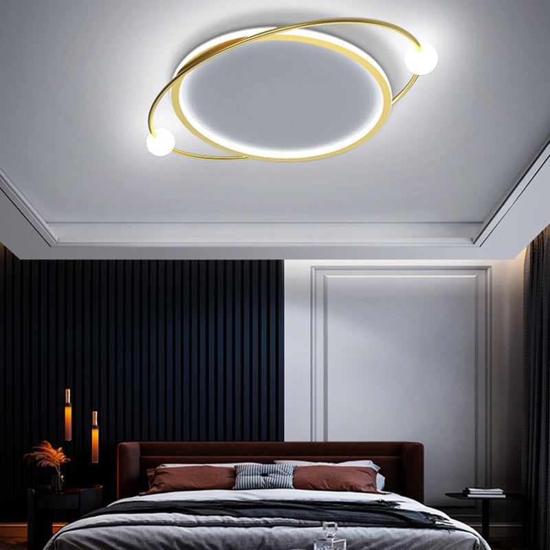 Led Flush Mount Ceiling Light - Contemporary Gold Ring Design Acrylic Close To Fixture / White