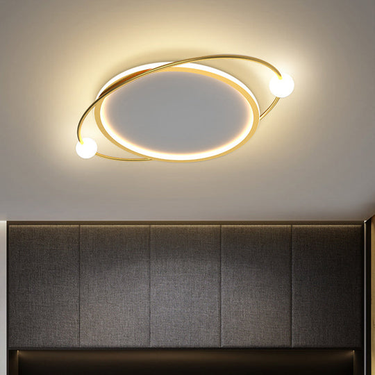 Led Flush Mount Ceiling Light - Contemporary Gold Ring Design Acrylic Close To Fixture