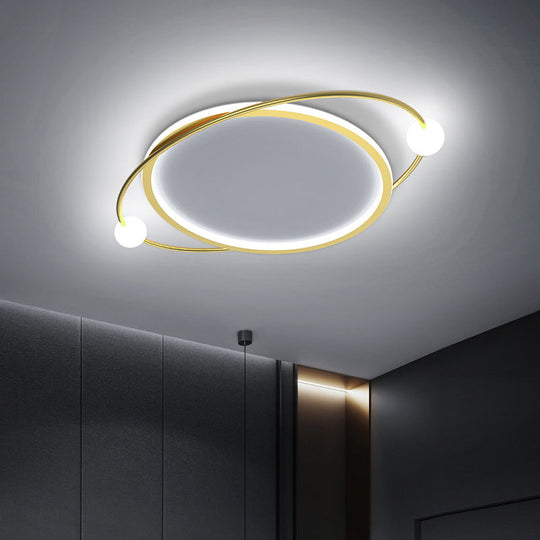 Led Flush Mount Ceiling Light - Contemporary Gold Ring Design Acrylic Close To Fixture
