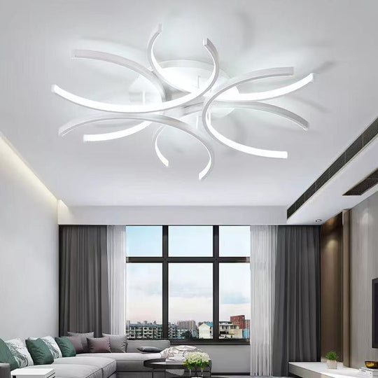 Modern White Metal Flushmount Ceiling Lamp With Led Petal Design /