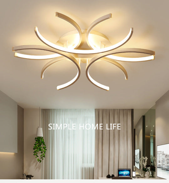 Modern White Metal Flushmount Ceiling Lamp With Led Petal Design