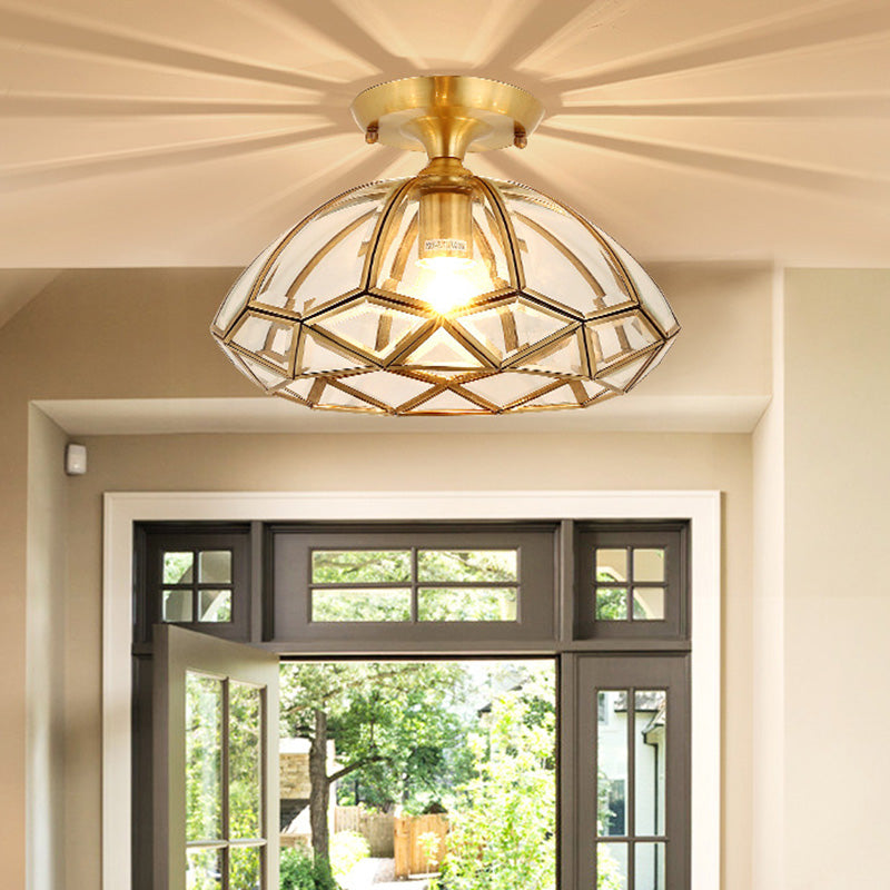 Traditional Brass Beveled Glass Ceiling Lighting Fixture - Close-To-Ceiling Mount