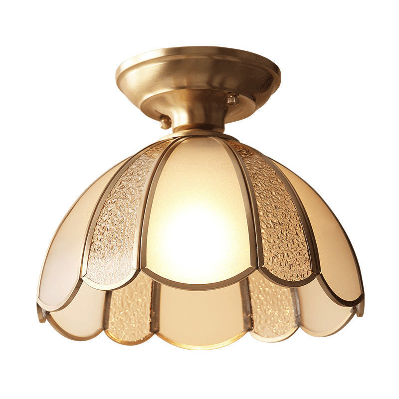 Traditional Brass Aisle Ceiling Light - Glass Dome Semi Flush Fixture