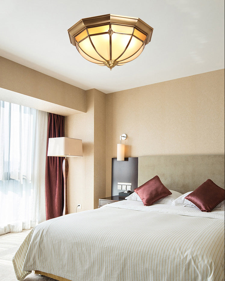 Classic Glass And Brass Ceiling Mount Light Fixture