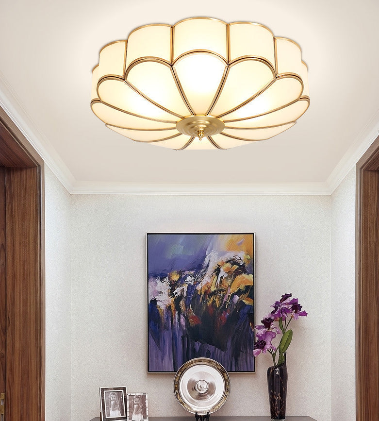 Classic Glass Brass Flush Mount Ceiling Light Fixture - Flower Bedroom