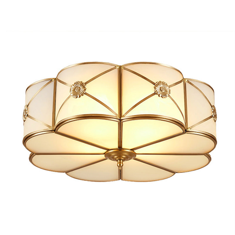 Traditional Glass Brass Close-To-Ceiling Light Fixture - Clover Flush Mount