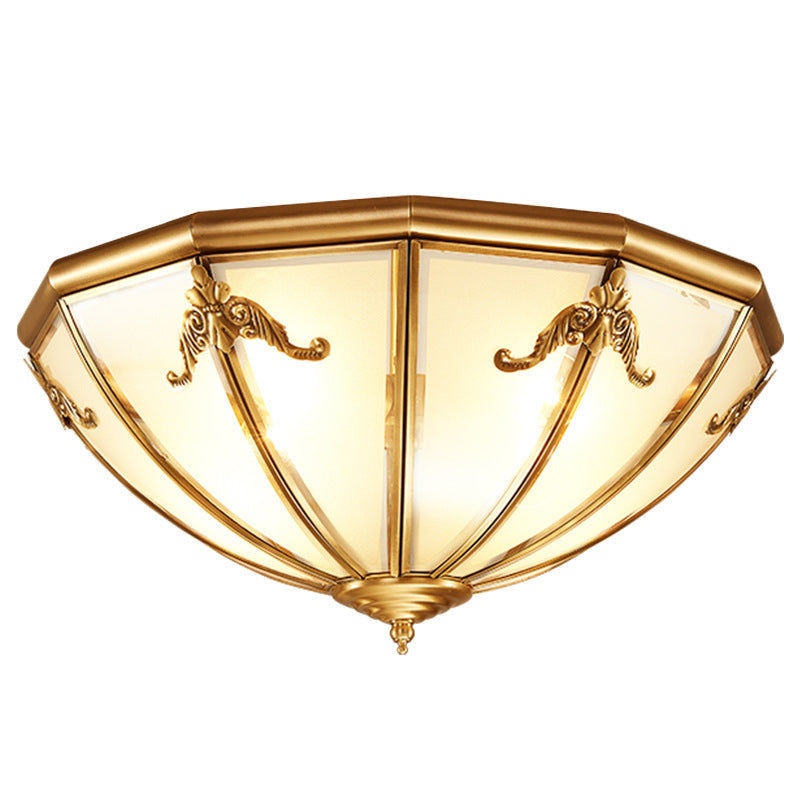 Classic Brass Flushmount Ceiling Light With Inverted Glass Shade