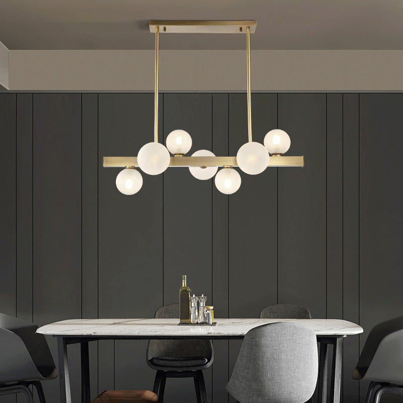 Modern Brass Led Glass Island Pendant Light Fixture - Spherical Design For Ceiling