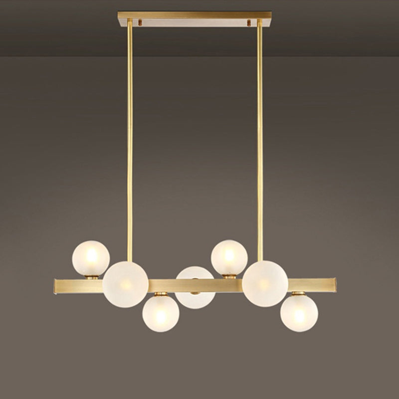 Modern Brass Led Glass Island Pendant Light Fixture - Spherical Design For Ceiling