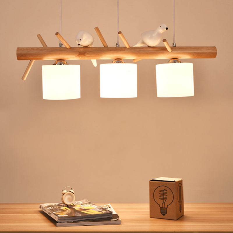 Modern Wood Cylinder Hanging Island Light In Beige - Stylish Lighting Fixture