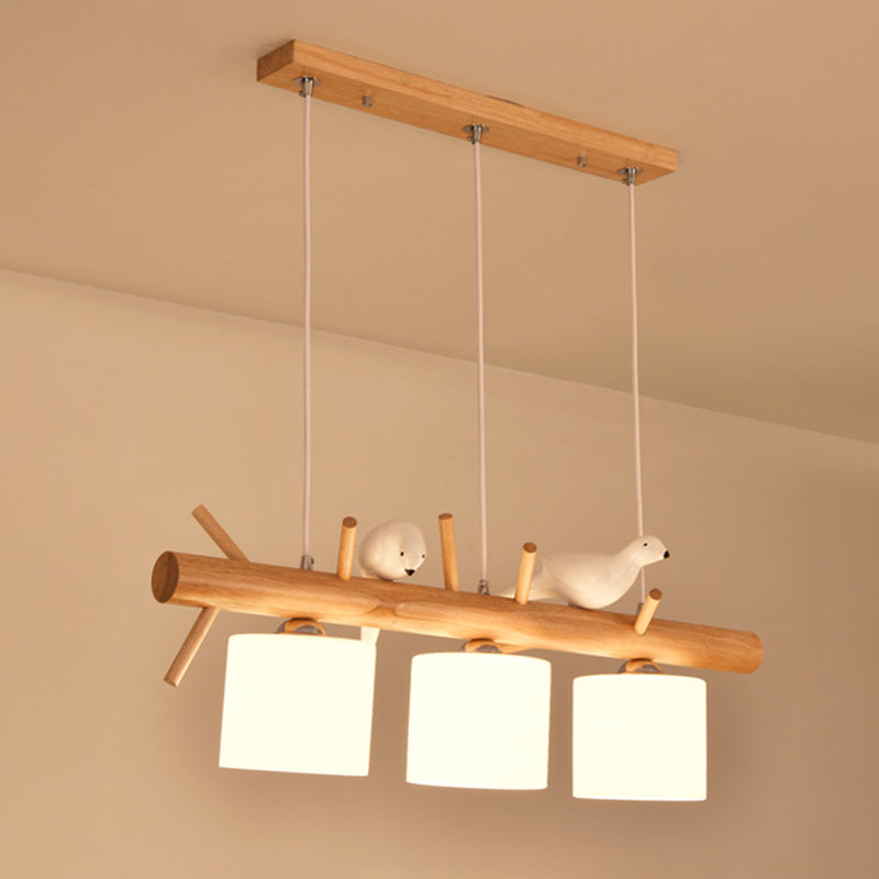 Modern Wood Cylinder Hanging Island Light In Beige - Stylish Lighting Fixture
