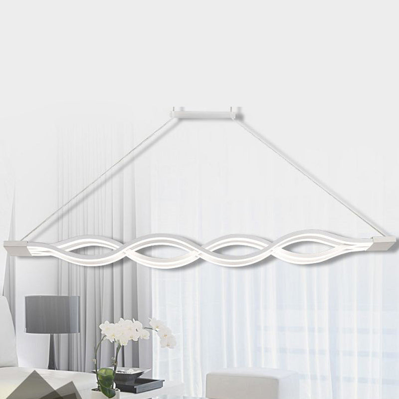 Contemporary White Metal Led Pendant Light For Dining Room Island - Wave Design