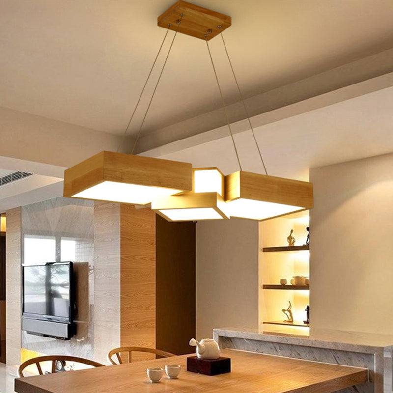Modern Led Wooden Square Island Ceiling Light Fixture