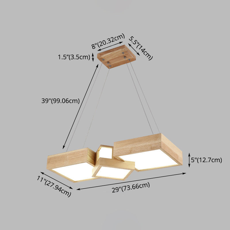 Modern Led Wooden Square Island Ceiling Light Fixture