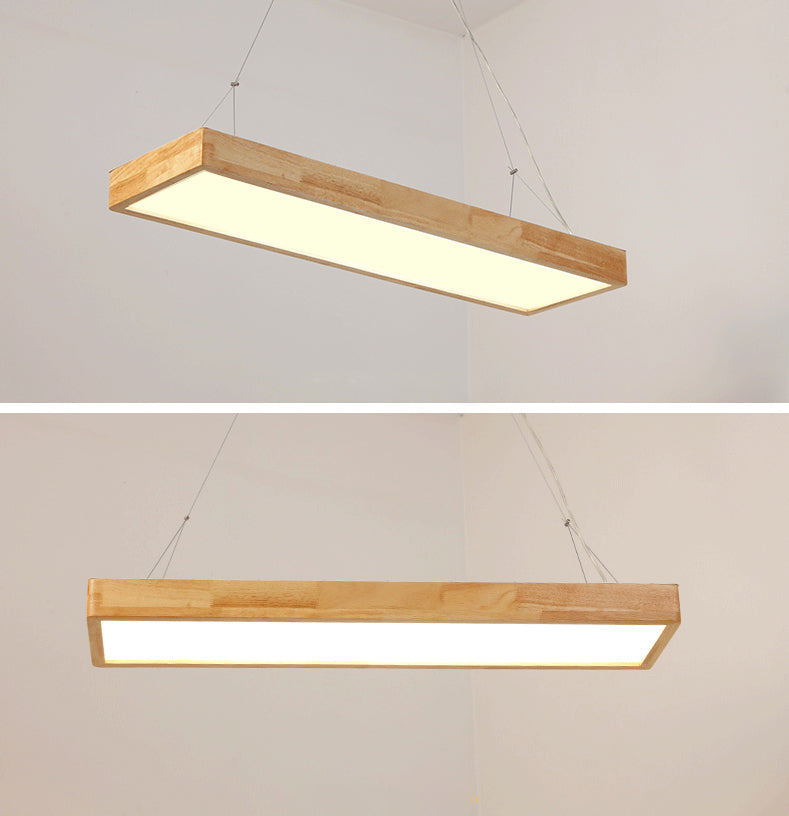 Modern Style Led Wooden Island Ceiling Light Fixture - Wood Rectangle Design