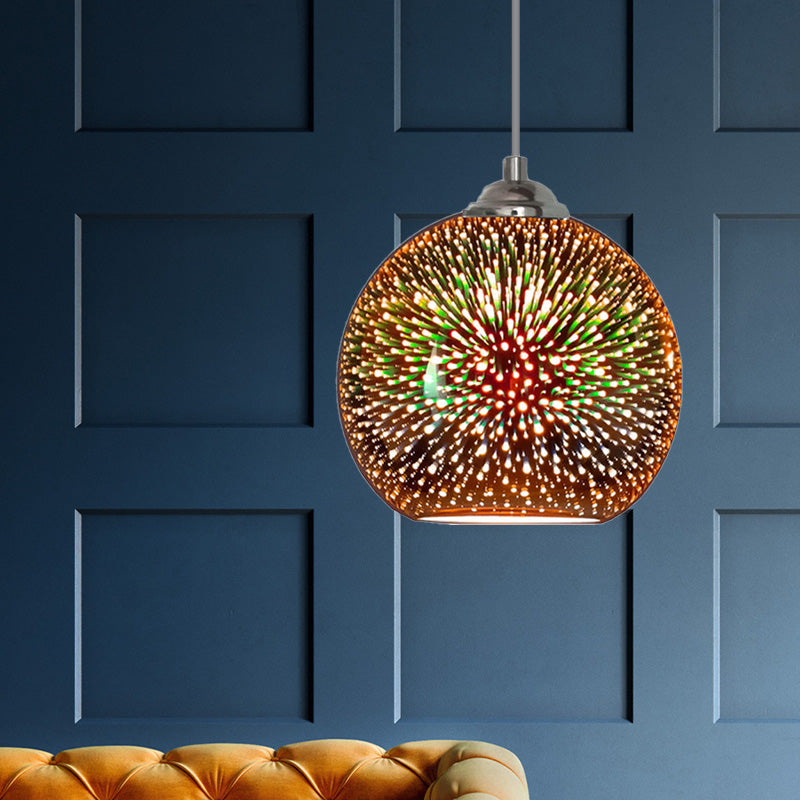 Modern Gold/Copper 3D Glass Globe Pendant Lamp - Dining Room Light Fixture (8/10 Wide) Copper / 8