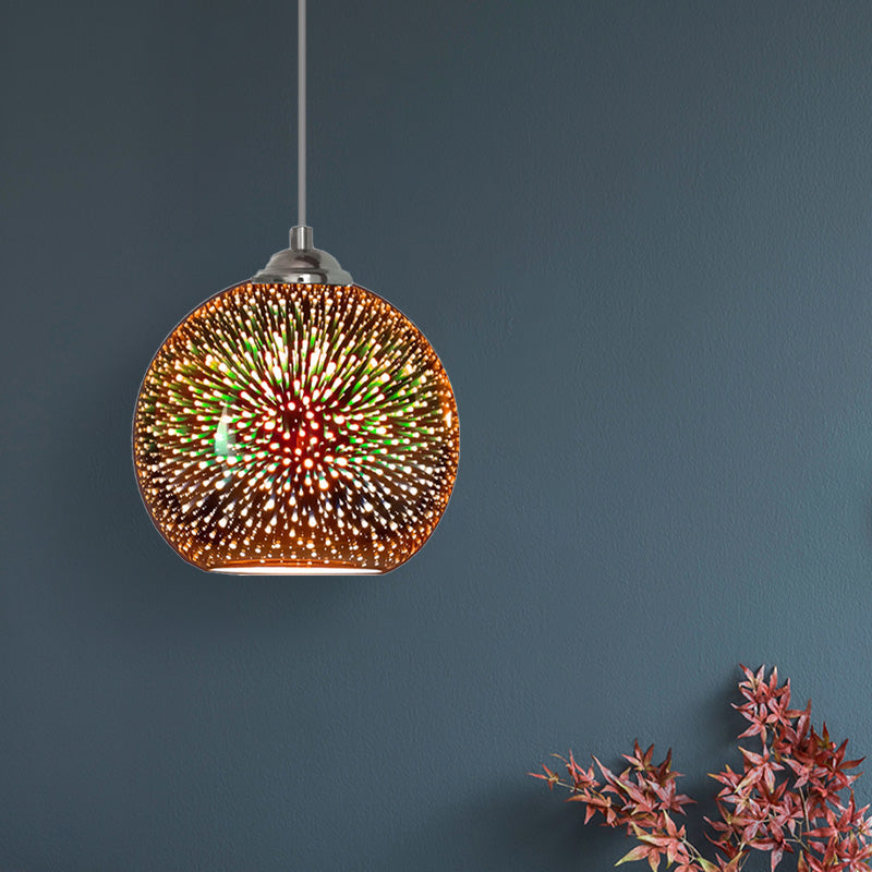 Modern Gold/Copper 3D Glass Globe Pendant Lamp - Dining Room Light Fixture (8/10 Wide)
