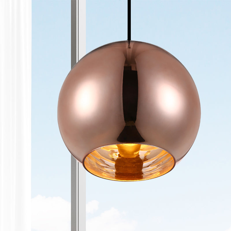 Modern Glass Sphere Pendant Lamp - 1 Light, Silver/Copper Finish, 6"/8"/10" Diameter