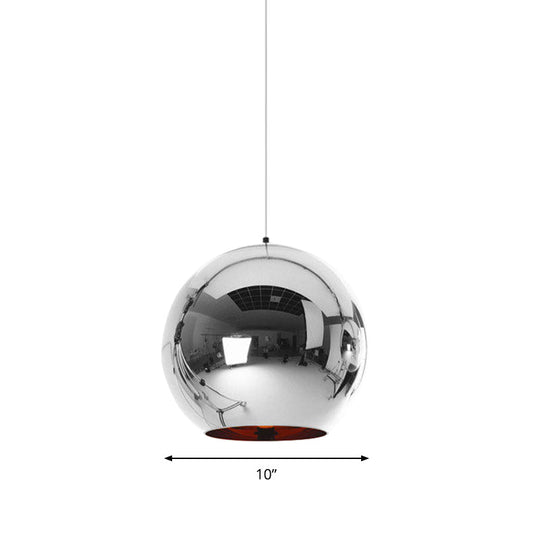 Modern Glass Sphere Pendant Lamp - 1 Light, Silver/Copper Finish, 6"/8"/10" Diameter