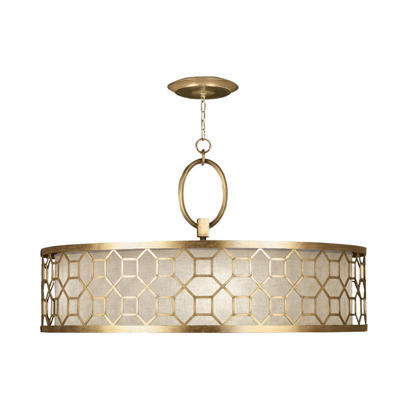 Chinese Style Drum Chandelier - 3-Light Brass Ceiling Lamp In Gold 16 19.5 23.5 Diameter