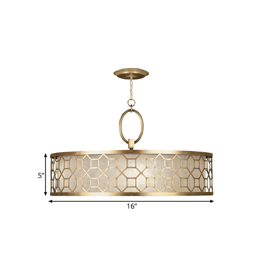 Drum style 3-Light Chandelier Brass Hanging Ceiling Lamp in Gold