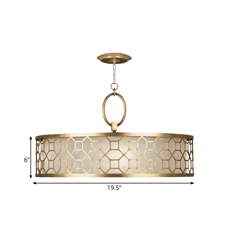 Chinese Style Drum Chandelier - 3-Light Brass Ceiling Lamp In Gold 16 19.5 23.5 Diameter