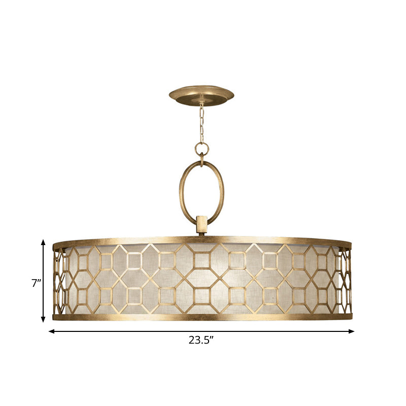 Drum style 3-Light Chandelier Brass Hanging Ceiling Lamp in Gold