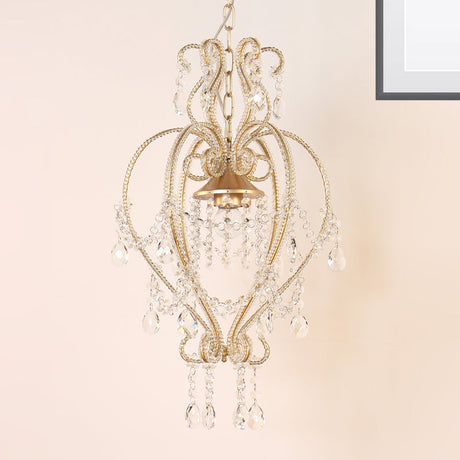 Victorian Scroll Frame Pendant Ceiling Lamp - Single Golden Metallic Light With Crystal Accent