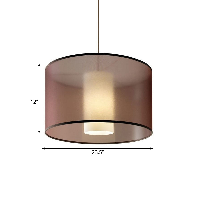 16-23.5 Dia Single Pendulum Pendant Fabric Drum Suspension Lamp In Coffee - Traditional Design