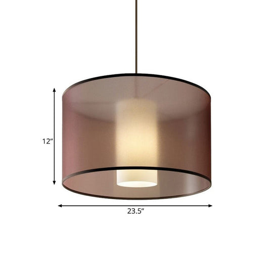 16-23.5 Dia Single Pendulum Pendant Fabric Drum Suspension Lamp In Coffee - Traditional Design