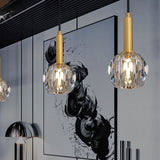 Gold Dining Room Pendant Lamp: Clear Crystal Faceted Ball With 1-Light Kit