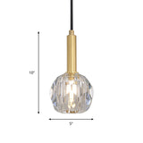 Gold Dining Room Pendant Lamp: Clear Crystal Faceted Ball With 1-Light Kit