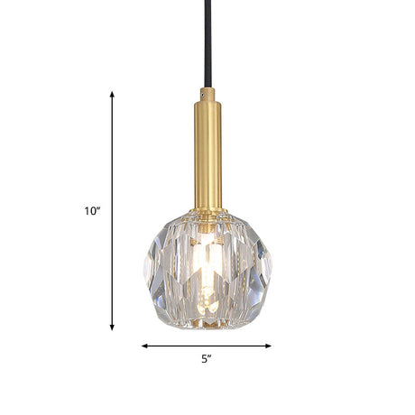 Gold Dining Room Pendant Lamp: Clear Crystal Faceted Ball With 1-Light Kit