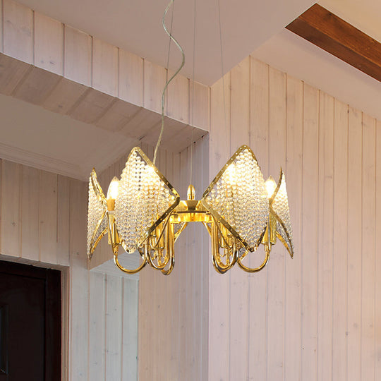Modern Golden Flaky Chandelier Pendant - 6-Light Metallic Ceiling Lamp With Crystal Beads