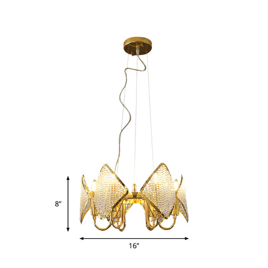Golden Flaky Chandelier Pendant with Crystal Beads - Modern Metallic Ceiling Lamp (6 Lights)